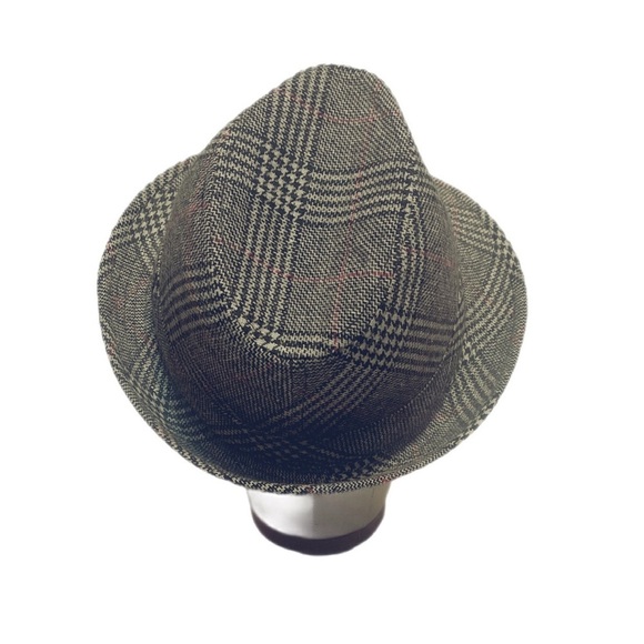 Urban behavior grey red strpe retro Casual Tweed structured unisex fedora hat OS - Picture 3 of 5